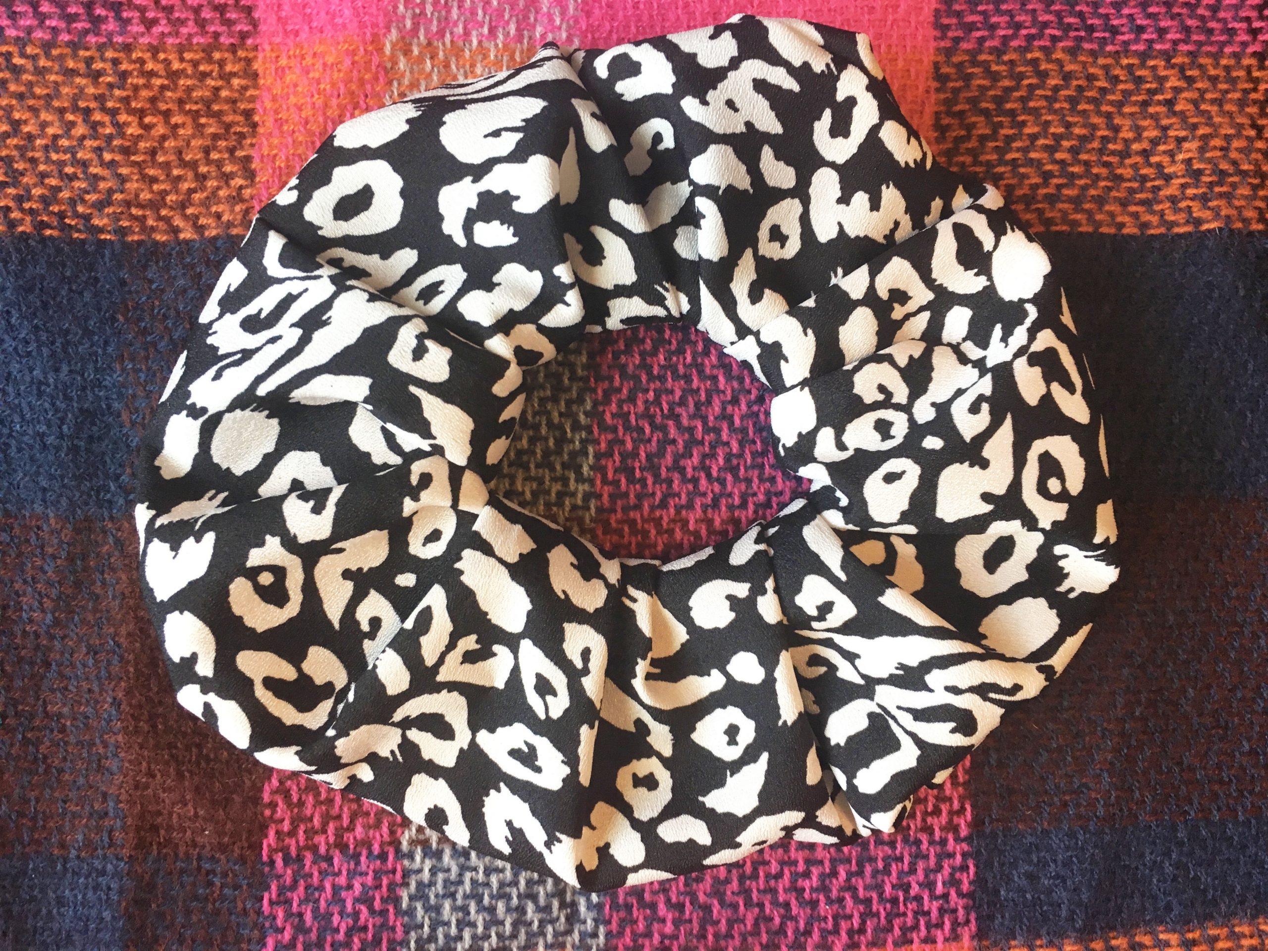 black and white leopard print scrunchie