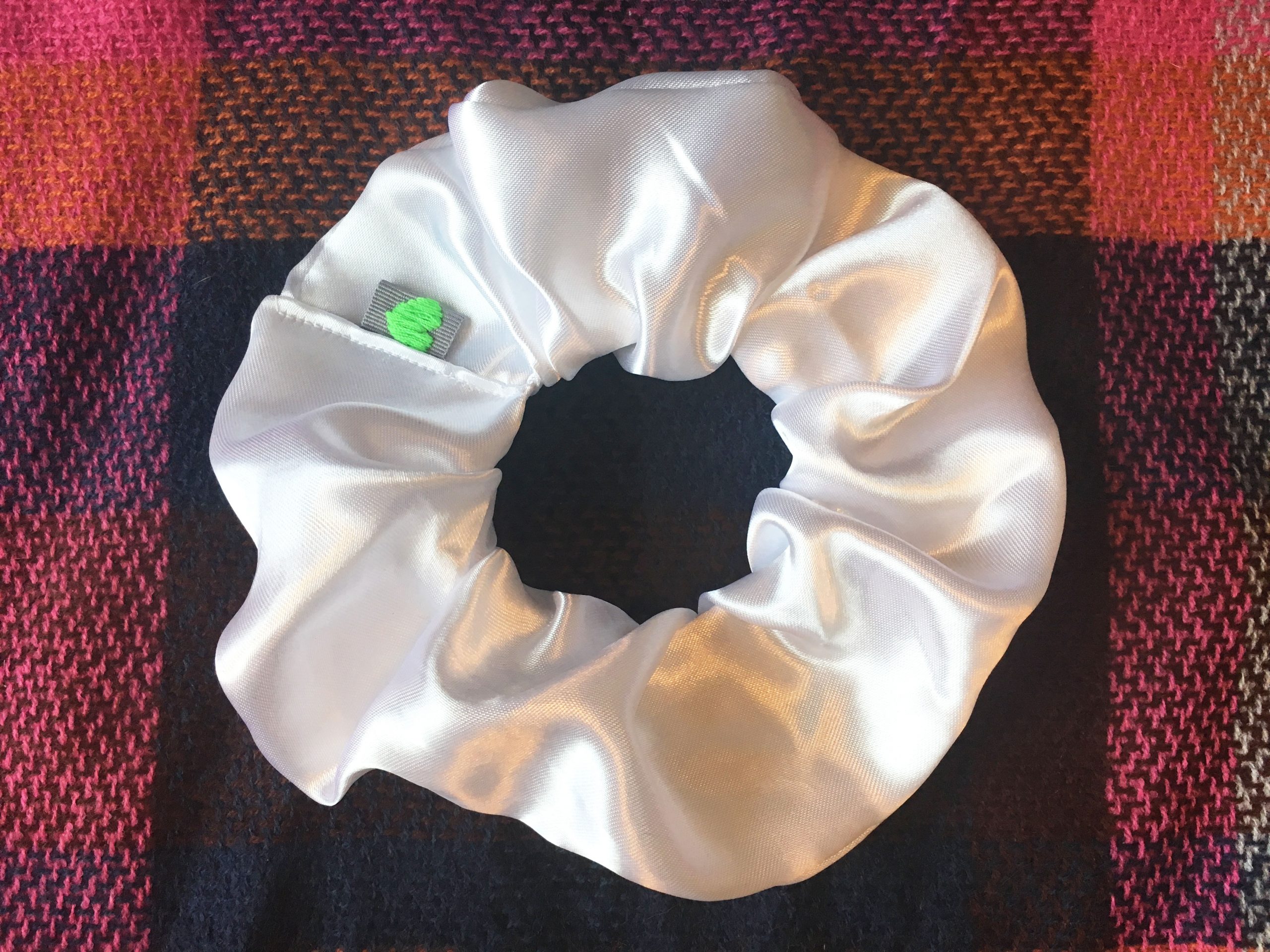 tesla white satin scrunchie